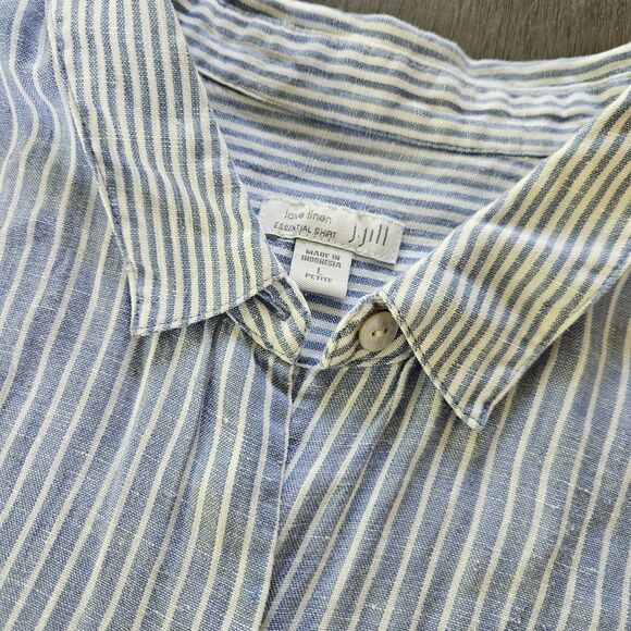 J.Jill Size L PETITE Love Linen Essential Shirt Blue White Striped Breathability - Picture 1 of 9